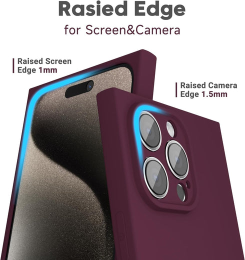 oakxco for iPhone 15 Pro Max Phone Case Silicone Square Edge, Soft Rubber Gel Aesthetic Cute Cover for Women Girl, Thin Slim Protective Flexible M...