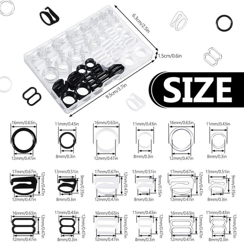 WILLBOND 240 Pcs Swimsuit Bra Strap Hooks Bra Strap Slide Rings Replacement Slider for Swimsuit Tops and Lingerie, 3 Styles, 2 Sizes...