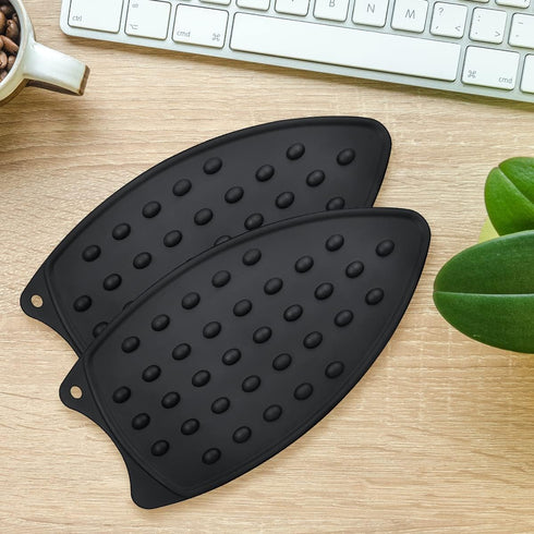 yuntop 2 Pcs Silicone Iron Rest Pads Multipurpose Iron Hot Resistant Mat Protective Pads for Ironing Board, Flat Irons, Curling Irons (Black)...