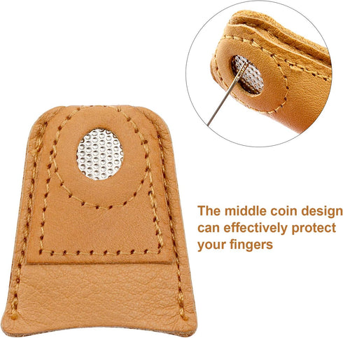 WILLBOND 4 Pieces Leather Thimble Hand Sewing Thimble Finger Protector Thimble Finger Pads for Knitting Sewing Quilting Pin Needles Craft Accessor...