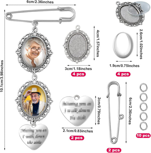 2 Pcs Bouquet Charms for Wedding Memory, Wedding Bouquet Photo Charms with 4 Pcs Oval Glass Cabochons for Bridal Shower, You Are Always in My Hear...