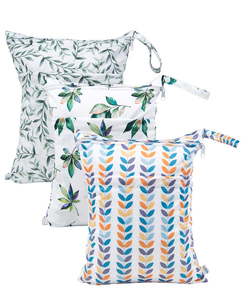 babygoal Wet Dry Bags for Baby Cloth Diapers, Washable Travel Bags, Beach, Pool, Gym Bag for Swimsuits & Wet Clothes with Two Zippered Pockets 3 P...