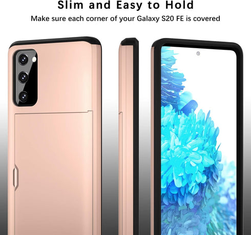 Jiunai for Samsung Galaxy S20 FE Case Card Holder Wallet for 2 Cards CC IDs Holder Sliding Back Pocket Protective Dual Layer Rubber Cover Phone Ca...