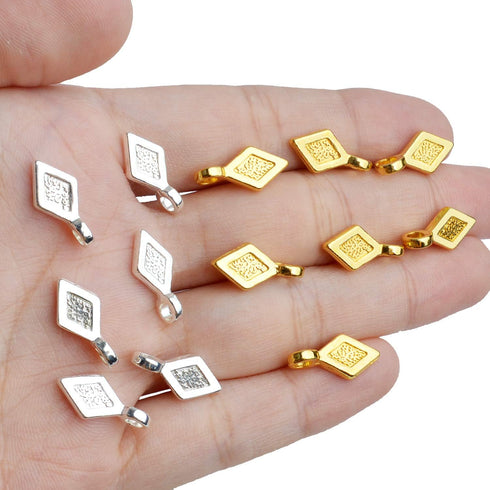 Glue on Bails, 100pcs Metal Small Pendant Bails Glue on Bails Flat Rhombic Pad Bails for Pendants Necklace Earring Jewelry Scrabble Making Craft S...
