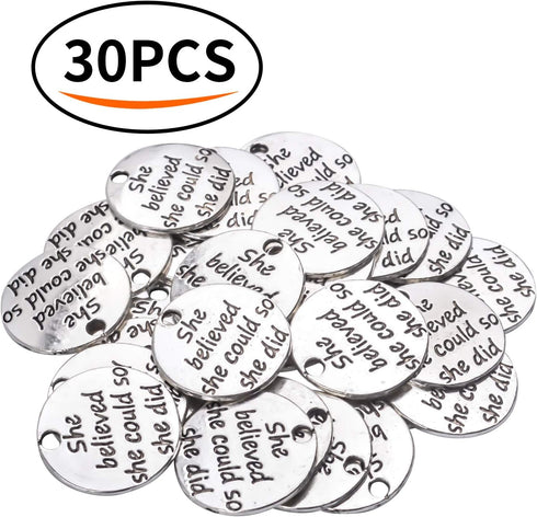 Aylifu Pack of 30 Alloy Inspirational Message Charm Pendants She believed she could so she did...