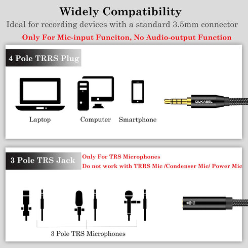 DUKABEL DC4 3.5mm TRS to TRRS Adapter Cable, Microphone Audio Adapter, TRS Female to TRRS Male Converter for Smartphone, PS4, Tablet, Laptop...