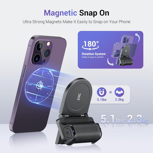 JJC Magnetic Phone Camera Grip Handle with Wireless Shutter Remote, Magsafe Camera Handle Bluetooth Bracket for iPhone Android Smartphone with 1/4...
