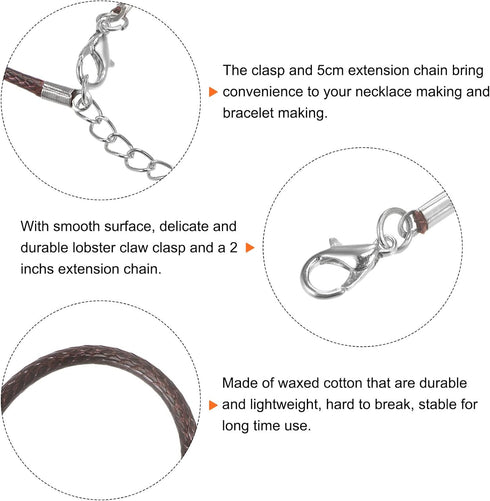 10pcs Waxed Necklace Cord Bulk, 16 Inches and 2mm Dia Necklace String Rope with Clasp for Pendants, Bracelets, Necklaces, Jewelry Making Beading S...