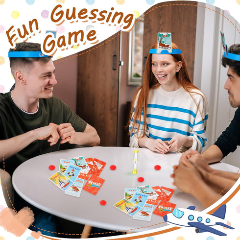 Sumind Headband Game Fun Guessing Game Quick Question Game Set Includes Headbands, Picture Cards, Scoring Coins, Sand Clock (Transportation Style)...