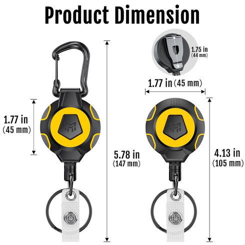 MNGARISTA Upgraded Heavy Duty Retractable Keychain, Belt Clip Ver. & Carabiner Ver., 10 oz Retraction, 31.5" Stainless Steel Cable, Tactical ID Ba...