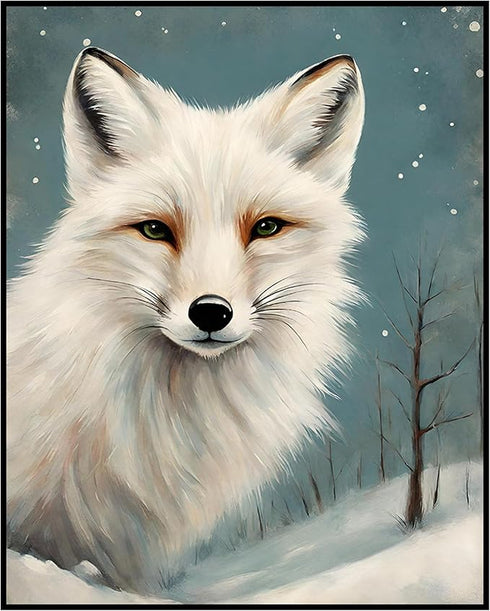 Posterizer 1 pcs-white arctic fox in snowy winter scene-oil painting style 8-Art for Animal Lovers-Landscape & Nature Art-Decor for Home & Office-...
