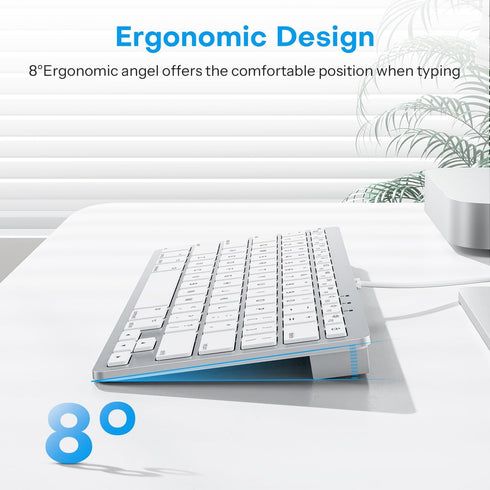 OMOTON Wired Keyboard for Mac with Dual Interface, Comfortable Typing Angle & Stable Connection, Compatible with MacBook, iMac, Mac Mini, PC-White...