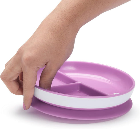 Munchkin Stay Put Suction Plates for Baby and Toddler, 3 Divided Sections , Pink/Purple...