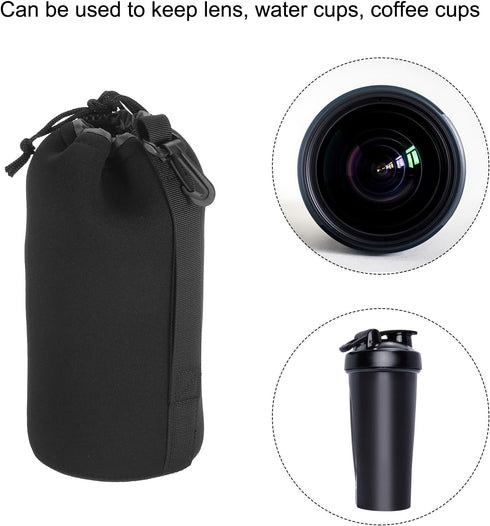 PATIKIL Camera Lens Bag, 3.5" IDx9.8 H Drawstring Lens Pouch with Thick Protective Neoprene, Lens Case for DSLR Camera Lens, Water Coffee Cups Bla...