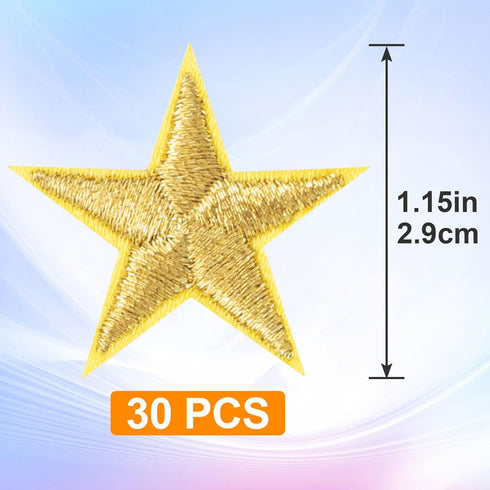 PAGOW 30pcs Gold Star Iron on Patch, Sew on Star Embroidered Patches, Iron on Fabric Patches, Appliques Embellishments Star Patches for Hats, Jack...