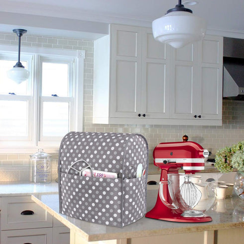 Luxja Dust Cover Compatible with 4.5-Quart and 5-Quart Stand Mixer, Cloth Cover with Pockets for Stand Mixer and Extra Accessories, Gray Dots...