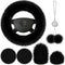 Frienda 6 Pieces Fluffy Car Accessories Set Fluffy Steering Wheel Cover Soft Fuzz Handbrake Cover Gear Shift Cover Bling Car Mirror Fuzz Car Decor...