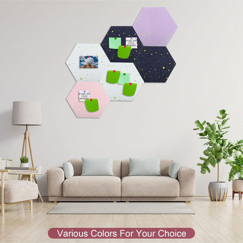PATIKIL Hexagon Felt Board Tiles, 4 Pack Self Adhesive Mini Moon Wall Pin Bulletin Board with Push Pins for Photos Memos Home Office Decor, Pink...