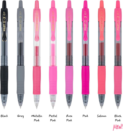 Pilot, G2 Premium Gel Roller Pens, 8 Pack Pouch, Fine Point 0.7 mm, Assorted Pink, Positivity Pack...