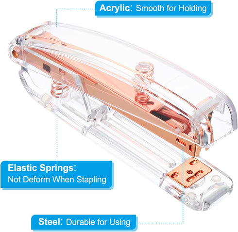 PATIKIL Acrylic Stapler, Portable Stylish Manual Effortless Desktop Accessories Stapler for Classroom Home Office Desk, Rose Gold...