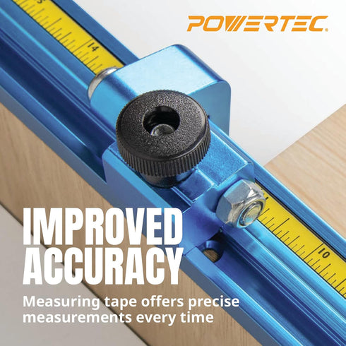 POWERTEC 4' Measuring Tape with Adhesive Backing, Left to Right Imperial, Peel & Stick Metal Tape for T Track, Workbench, Table Saw, Band Saw, Mit...