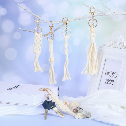 WILLBOND 8 Pieces Mini Macrame Keychains Boho Macrame Bag Tassels Handcrafted Accessory for Car Key Purse Phone Wallet Gift Party Supplies...