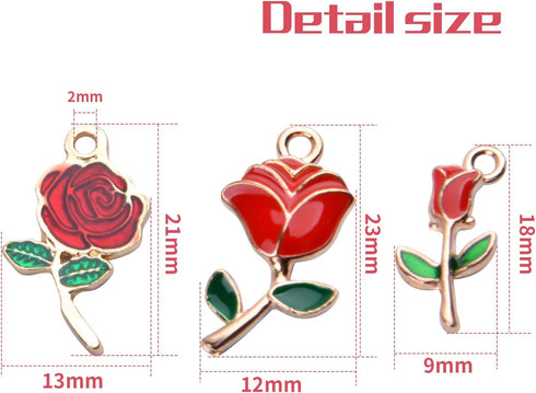 Aylifu 30pcs Enamel Rose Flower Charm Pendant for DIY Jewellery Necklace Bracelet Earring Crafts, 3 Styles...