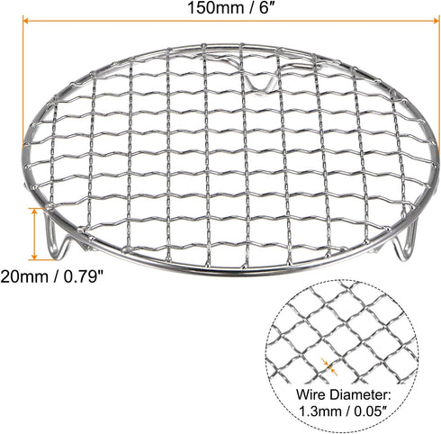 Round Cooking Rack 6-inch 201 Stainless Steel Cross Wire Barbecue Grill Net with 20mm Legs for Cooking Baking Steaming BBQ...
