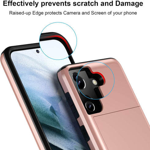 Jiunai for Samsung Galaxy S21 Plus Case Credit Card IDs Cash Holder Shell Wallet Case Slide Cover Dual Layer Hard PC Soft Rubber Cover Phone Case ...