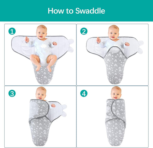Biloban Baby Swaddles 0-3 Months for Boy Girls, Warm Quilted Baby Swaddle, Newborn Swaddle, Adjustable Swaddle Blanket, Lovely Grey Hearts, 1 Pack...