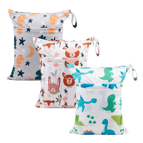 babygoal Wet Dry Bags for Baby Cloth Diapers, Washable Travel Bags, Beach, Pool, Gym Bag for Swimsuits & Wet Clothes with Two Zippered Pockets 3 P...