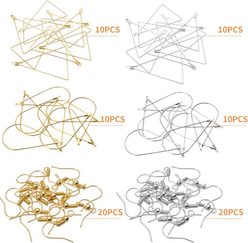 DIY Earring Findings, 40pcs Teardrop and Triangle Shaped Beading Hoop Earring Findings with 40pcs Fish Earring Hooks and 40pcs Clear Earring Backs...