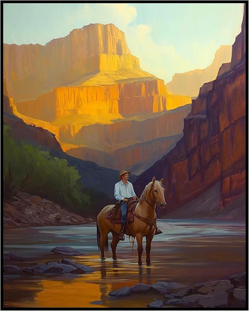 Posterizer 1 pcs-vibrant painting style art-cowboy on horse in the wild 3-Western Art-Men's Art Collection-Living Room Bedroom Decor- unframed wal...