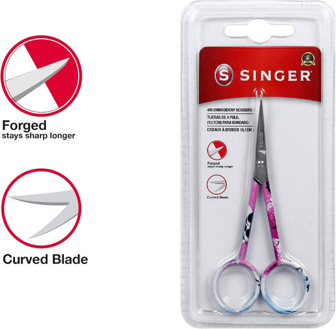 SINGER 4 Inch Forged Embroidery Scissors with Curved Tip for Sewing, Cross-Stiching, Crafts, & More (Pastel Print, 1-Pack)...