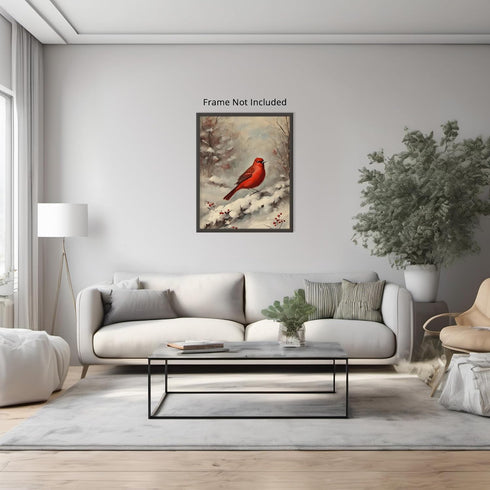 Posterizer 1 pcs-little bird in snowy winter scene-oil painting style -1-Art for Animal Lovers-Landscape & Nature Art-Decor for Home & Office- unf...
