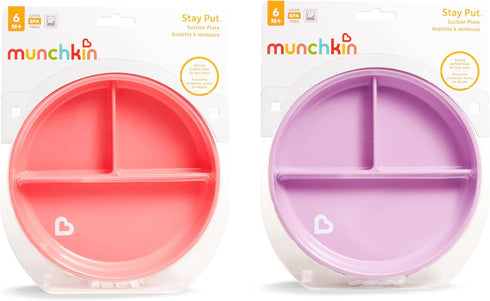 Munchkin Stay Put Suction Plates for Baby and Toddler, 3 Divided Sections , Pink/Purple...