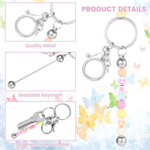12 Pcs Beadable Keychain Bars Metal Beaded Keychain Blank Keychain Strips for DIY Keychain Pendant Jewelry Crafts...
