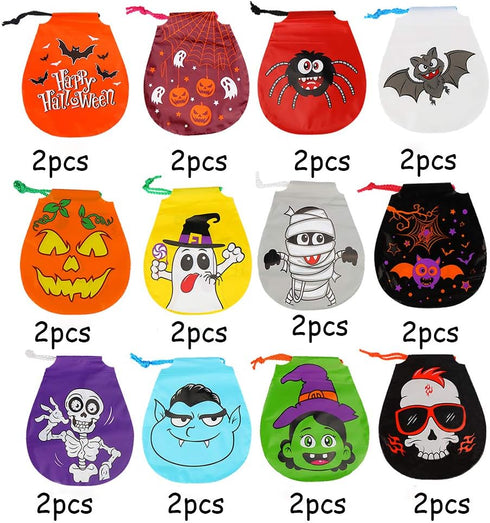 CCINEE 24pcs Drawstring Goody Bags - 12 Styles Halloween Treats Bags for Kids' Trick or Treat Party Favor Supplies...