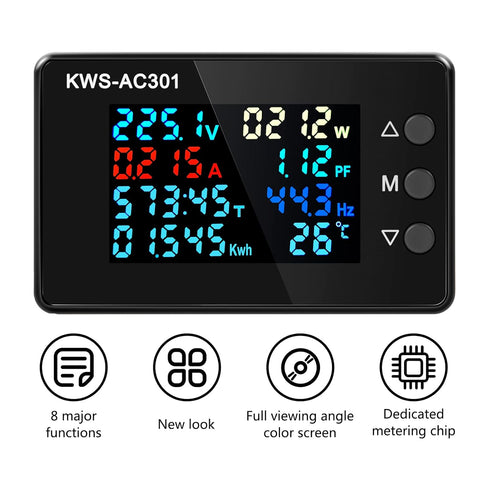 AC Voltmeter Ammeter AC 50-300V 0-100A Digital AC Multimeter 110V 220V LCD HD Display Current Voltmeter with Closed Current Transformer 8 In 1 Mul...