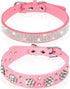 2 Pieces PU Leather Dog Collar Pink Rhinestone Pet Collar Flower Pattern Studded Dog Collar Adjustable Bling Puppy Collar PU Leather Crystal Pet C...