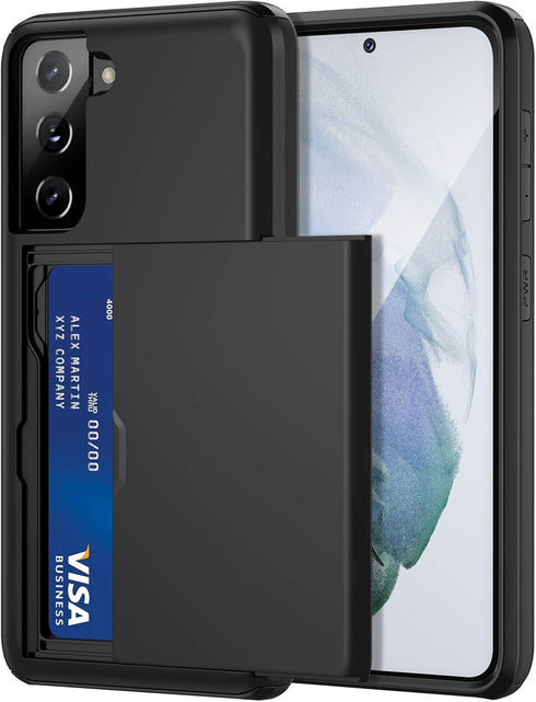 Jiunai for Samsung Galaxy S21 Plus Case Credit Card IDs Cash Holder Shell Wallet Case Slide Cover Dual Layer Hard PC Soft TPU Rubber Cover Phone C...