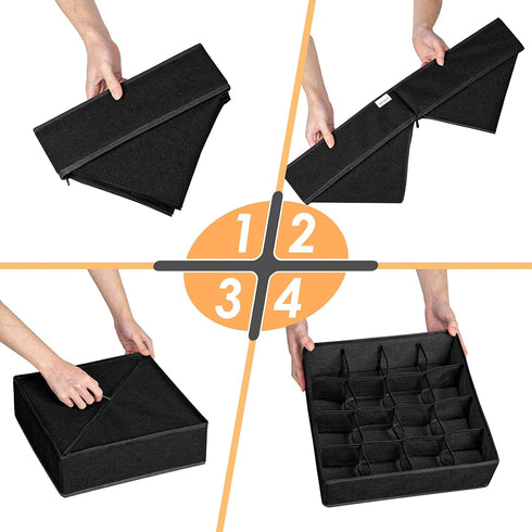 Criusia 3 Pack Closet Organizer Dividers, 64 Cell Fabric Foldable Cabinet Organizers and Storage Boxes for Storing Socks, Underwear, Ties (16+24+2...