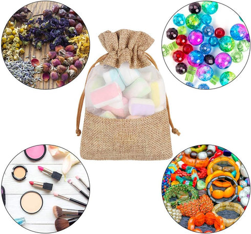 CCINEE 12PCS Burlap Drawstring Gift Bag, 5 X 7 Inch Organza Treat See Through Bags for Jewelry Sheer Easter Gifts Pouch Wedding Baby Shower Party ...