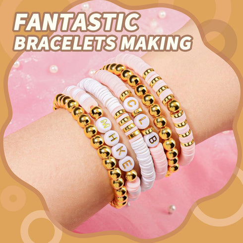 LEOBRO 3908PCS Clay Beads Bracelet Making Kit, Bracelet Beads Bracelet Kit, Clay Bead Gold Beads Letter Beads for Bracelet Friendship Bracelets Je...