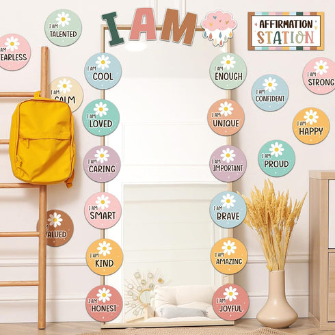 Frienda Boho Affirmation Station Bulletin Board Set Motivational Posters Classroom Mirror Growth Mindset Decor Positive Affirmations Accents Cutou...