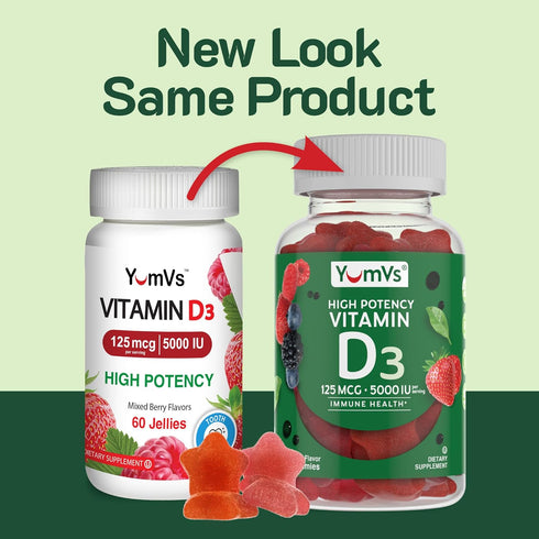 Vitamin D3 Jellies by YumV's | Vitamin D 5000 IU | Daily Dietary Supplement for Men and Women | Mixed Berry Flavor Chewable Jellies | Vegetarian, ...