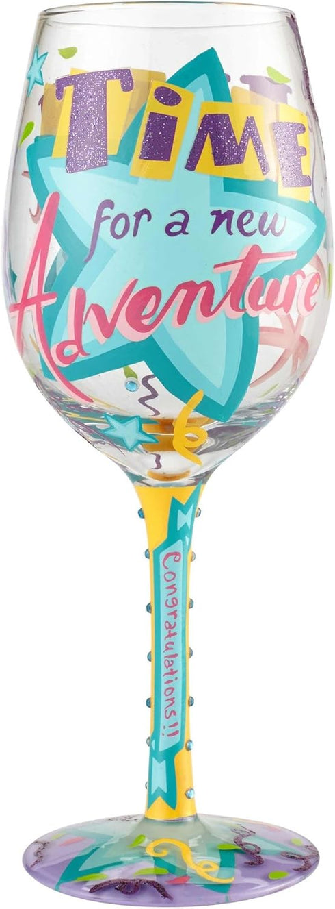 Enesco 6002442 Designs by Lolita Happy, Retirement Blown Wine Glass, 15 oz., Multicolor...