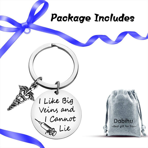 Dabihu Phlebotomist Keychain, I Like Big Veins and I Cannot Lie, Funny Nurse Gift for Phlebotomist, Graduation, Christmas, Birthday, Keyring...