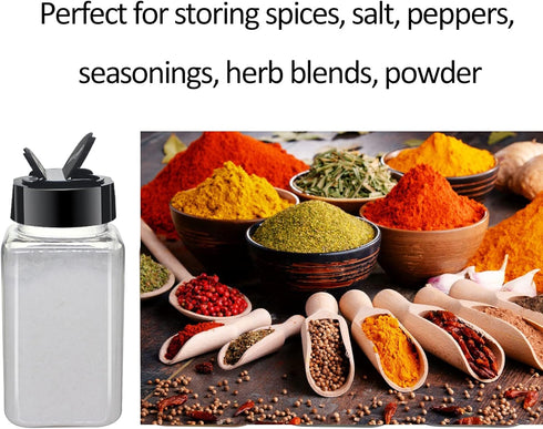 12 Pack 4oz Clear Plastic Spice Jars With Black Plastic Lids, Square Spice Bottles, Seasoning Containers with Chalk Labels, Pen, Funnel, Spice Con...