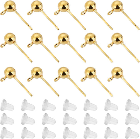 150Pcs Ball Post Earring Studs for Jewelry Making,Earrings Studs Ball Post Earrings with Loop with 200Pcs Clear Earring Backs Replacements for DIY...